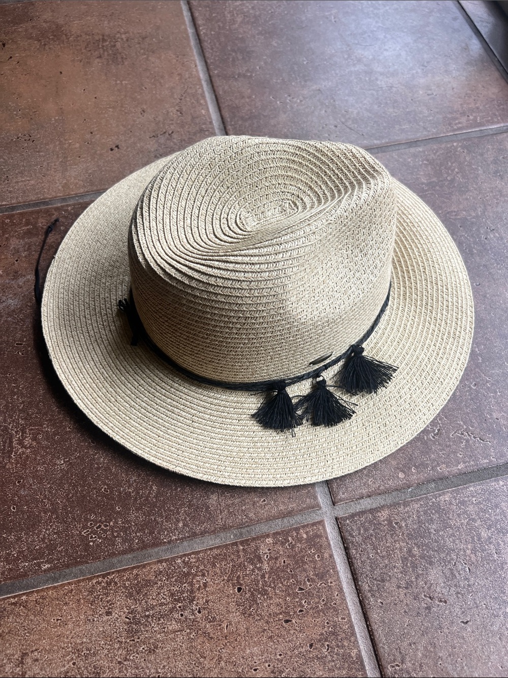 C.C Straw Tassel Sun Hat in Natural with Black Trim